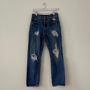 Levi's 501 Jeans Blue Distressed Button Fly Red Tab Classic Jean